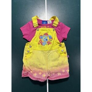 Vintage Blues Clues Overalls Set Girls 4T Pink Denim Shorts Shortalls Rare